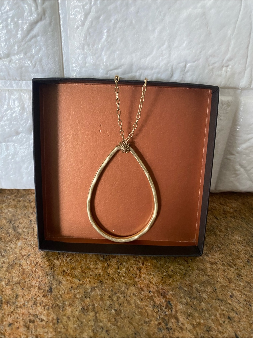 Gold Drop Shape Hammered Necklace